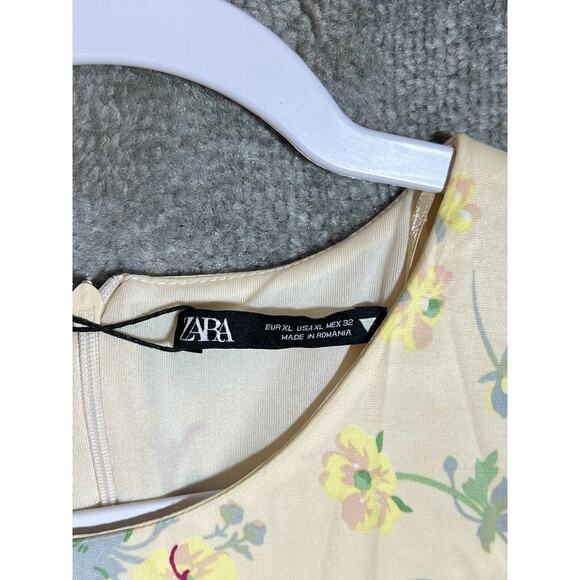 Zara Dress Womens Size XL Yellow Romantic Floral Short Sleeve Side Cutouts FLAWS - Picture 3 of 15